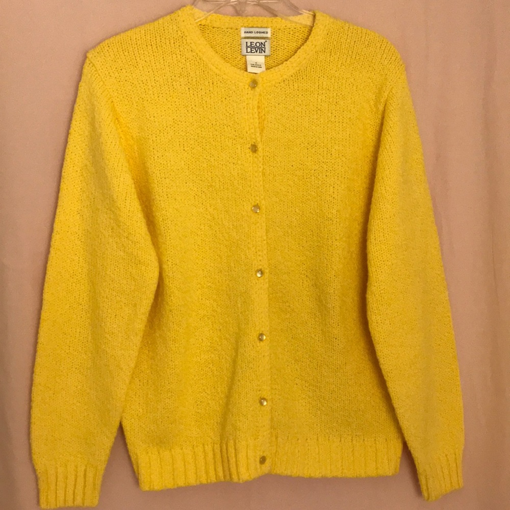 Leon Levin Hand Loomed Yellow Sweater Size LP